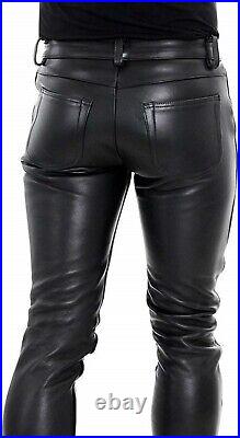 Mens Leather Genuine Sheep Leather Party Pants Handmade Real Leather Pant