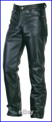 Mens Leather Jeans Pants Trouser 5 Pockets Cow Leather Black 501 style