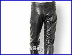 Mens Leather Jeans Pants Trouser 5 Pockets Cow Leather Black 501 style