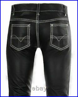 Mens Leather Jeans Pants Trouser Cowhide 5 Pockets Black Breeches BLUF Levis 501