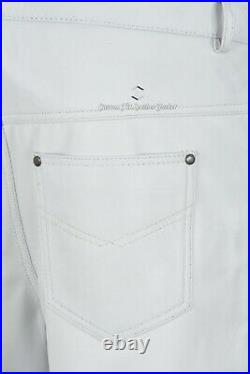 Mens Leather Pants Biker Trouser White Jeans Style Soft Nappa Leather Bottom 501