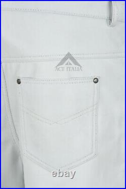 Mens Leather Pants Biker Trouser White Jeans Style Soft Nappa Leather Bottom 501
