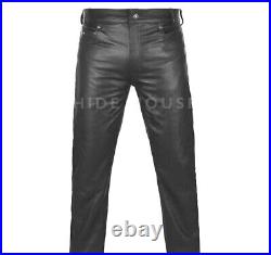 Mens Leather Trouser Pant Black Genuine Sheepskin Leather Jeans Slim Fit