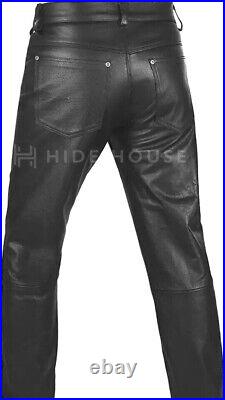 Mens Leather Trouser Pant Black Genuine Sheepskin Leather Jeans Slim Fit