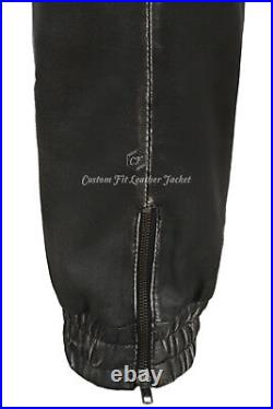 Mens Leather Trouser Sweat Track Black Vintage Pant Zip Jogging Bottom 3040