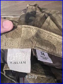 Mens Leather pants Wilson M. JULIAN Vintage, size 38x35 GREEN CAMOFLAGE EUC