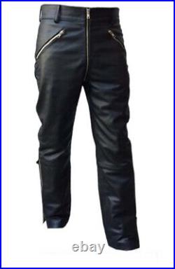 Mens Motorcycle Bikers Real Black Leather Pants Jeans Trousers