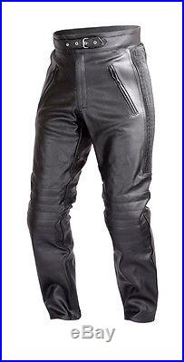 Mens Motorcycle Black Leather Pants with CE Rated 4 Piece Armor PT55
