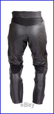 Mens Motorcycle Black Leather Pants with CE Rated 4 Piece Armor PT55
