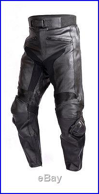 Mens Motorcycle Race Leather Pants Black with CE Rated Armor and ...