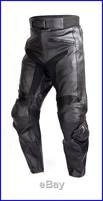 Mens Motorcycle Race Leather Pants Black with CE Rated Armor and Sliders PT51