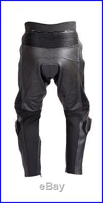 Mens Motorcycle Race Leather Pants Black with CE Rated Armor and Sliders PT51