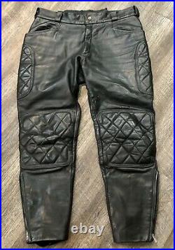 Mens Padded Black Leather Motorcycle Pants 36W