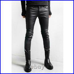 Mens Punk Rock Black Skinny Gothic Rock-coated Jeans Slim Pants Slim sz Trousers