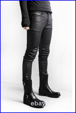 Mens Punk Rock Black Skinny Gothic Rock-coated Jeans Slim Pants Slim sz Trousers