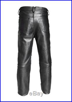 Mens Real Black Alligator Crocodile Print Leather 501 Style Jeans Pant Trouser