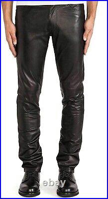 Mens Real Black Cow Leather Sleek & Sexy Style 501 Jeans Motorcycle Biker Pants