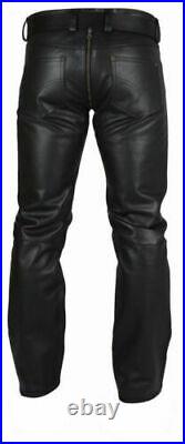 Mens Real Black Leather Full Zip Pant/Trouser in all sizes