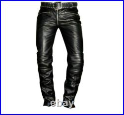 Mens Real Black Leather Pant Breeches Motorbike Biker Pants Jeans BLUF Trouser