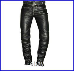 Mens Real Black Leather Pant Breeches Motorbike Biker Pants Jeans BLUF Trouser