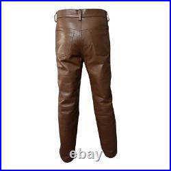 Mens Real Black or Brown Leather 501 Style Jeans Pants Trouser