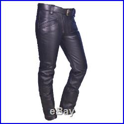 Mens Real Cowhide Leather Carpenter Pants Bikers Leather Pants