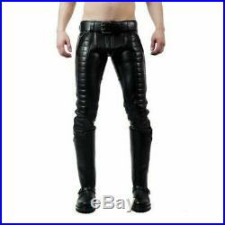 Mens Real Cowhide Leather Pants Punk Kink Jeans Trousers BLUF Pants Bikers