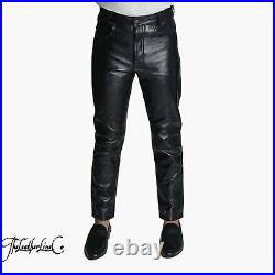 Mens Real Leather Black Pant Lambskin Pants Trousers for Men Slim fit 501 Style