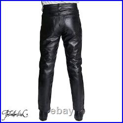 Mens Real Leather Black Pant Lambskin Pants Trousers for Men Slim fit 501 Style