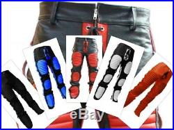 Mens Real Leather Blue Jeans Red Jeans Black Jeans Goth Bondage Cow Leather Pant
