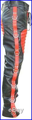Mens Real Leather Blue Jeans Red Jeans Black Jeans Goth Bondage Cow Leather Pant