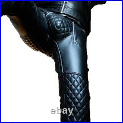 Mens Real Leather Jeans Punk Kink Pant Quilted Trousers Biker Pants