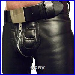 Mens Real Leather Pants Cowhide Black Leather Biker Trousers