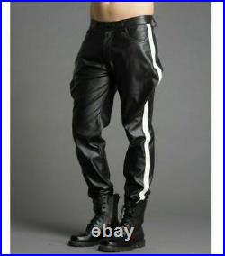 Mens Real Leather Pants Punk Kink Jeans BLUF Men Trousers Gay Pant Uniform