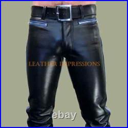 Mens Real Leather Pants Punk Kink Jeans BLUF Men Trousers Gay Pant Uniform Cuir
