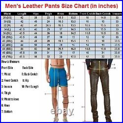 Mens Real Leather Pants Side and Front Laces Up Biker Pants Trousers(28-48)