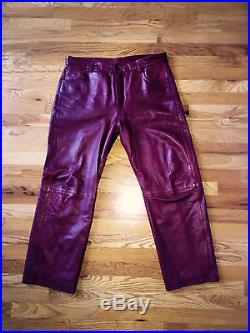 Mens Red Leather Pant / Jeans Size 38 30