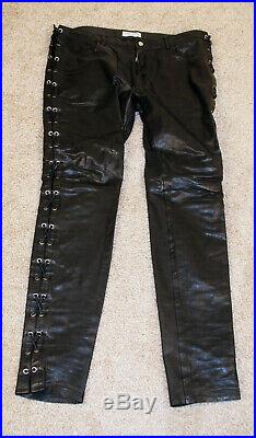 Mens Saint Laurent Black Leather Pants Size 52 Medium