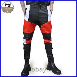 Mens Sheep Leather Trousers with Elastic Waistband and Stylish Patches