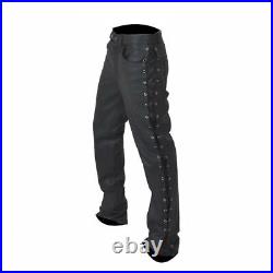 Mens Side Laced Biker Pants Genuine Leather Black Jeans Stylish Fashion Trousers