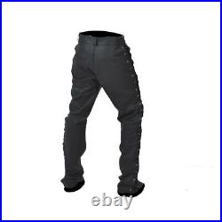 Mens Side Laced Biker Pants Genuine Leather Black Jeans Stylish Fashion Trousers
