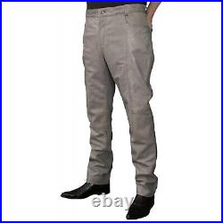 Mens Smart Casual Gray Leather Lambskin Trousers Jeans Style Motorbike Pants