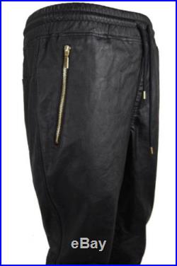 Mens Smoke Rise PU Faux Leather Pants Joggers Zipper Pockets Ankle Black M-2XL