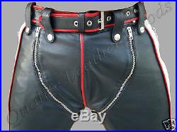 Mens Synthetic Leather Jeans Pant Trouser Biker Gay Red Black & White Chaps