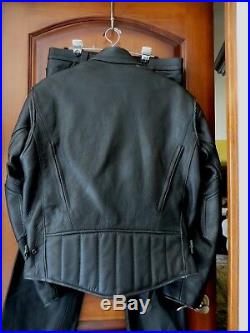 Mens U. S. Made Co Danvers MA Motorcycle Leather Jacket 44 Pants 38 Waist Black