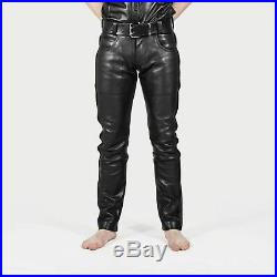 Mens genuine Leather Seamless Skinny pants five pockets jeans style premium Kink