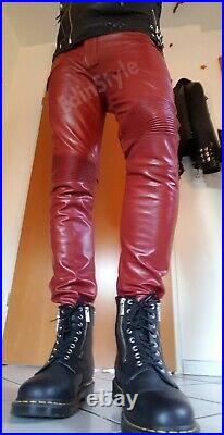 Mens genuine cowhide hot style pants real leather night club hand made Trousers