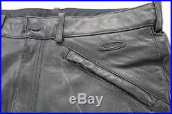 Mens harley davidson leather pants chaps 34 black fxrg hip knee armor uncut euc