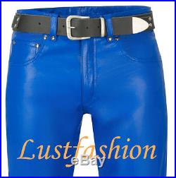 Mens leather jeans 501-style blue leather pants trousers Lederjeans blau Cuir