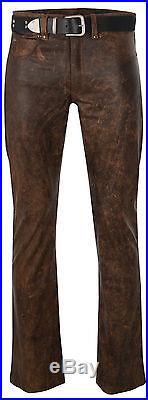 Mens leather jeans 501-style brown leather pants trousers Lederjeans antic Cuir